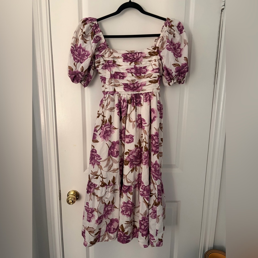 Abercrombie & Fitch Emerson Poplin Puff Sleeve Midi Dress in a floral print XSP - Picture 3 of 12